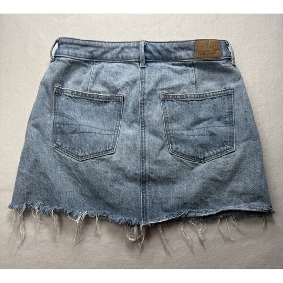 American Eagle Super Hi-Rise ALine Denim Skirt Sz 4 Raw Hem Button Front Rainbow - Picture 2 of 9